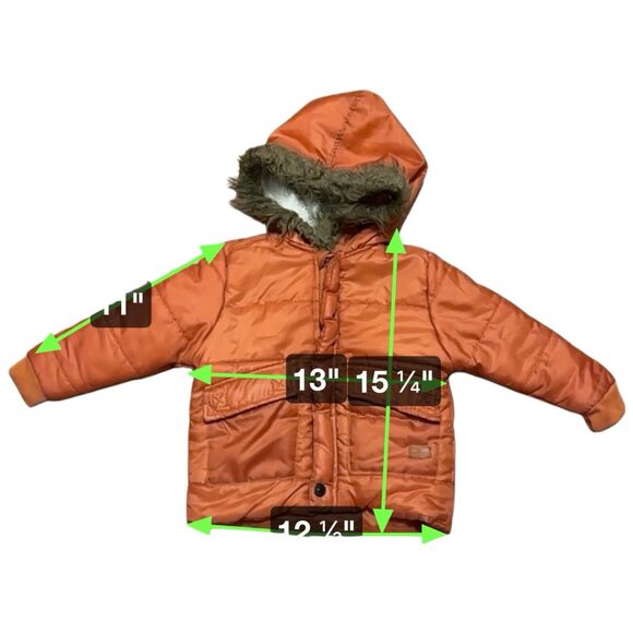 7 For All Mankind Toddler 24M Puffer Coat Rust Orange Hooded Faux Fur Winter - Picture 8 of 8